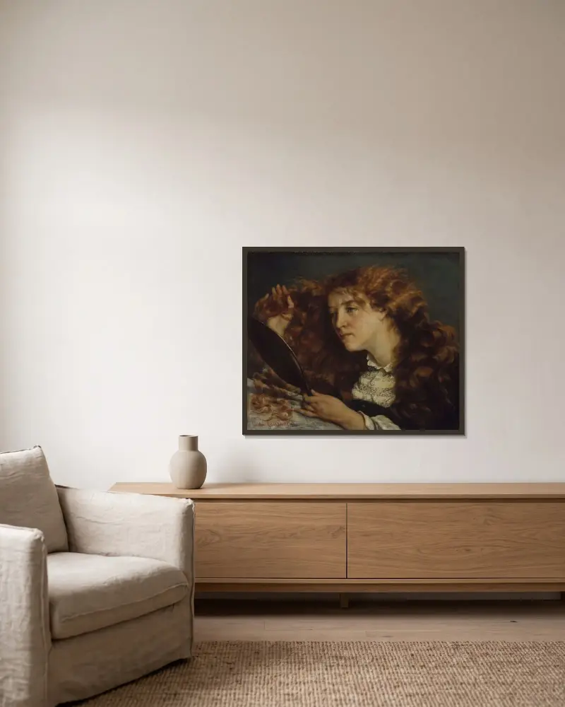 Jo, den vackra irländskan av Gustave Courbet inramad på en vägg