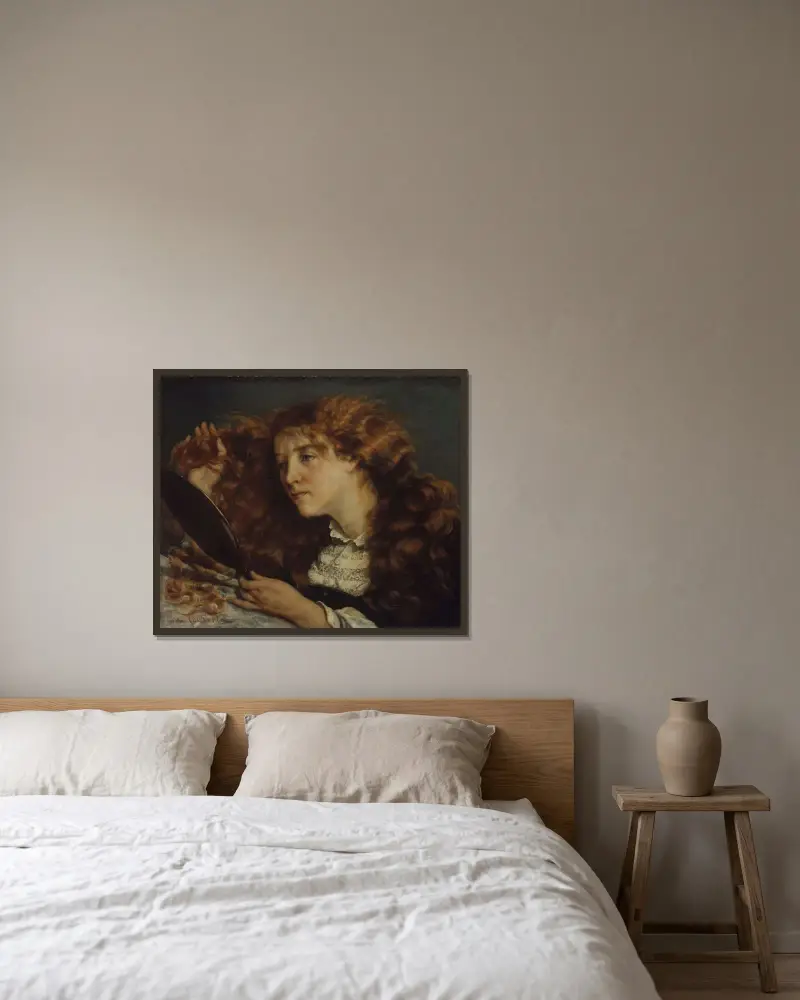 Jo, den vackra irländskan av Gustave Courbet inramad på en vägg