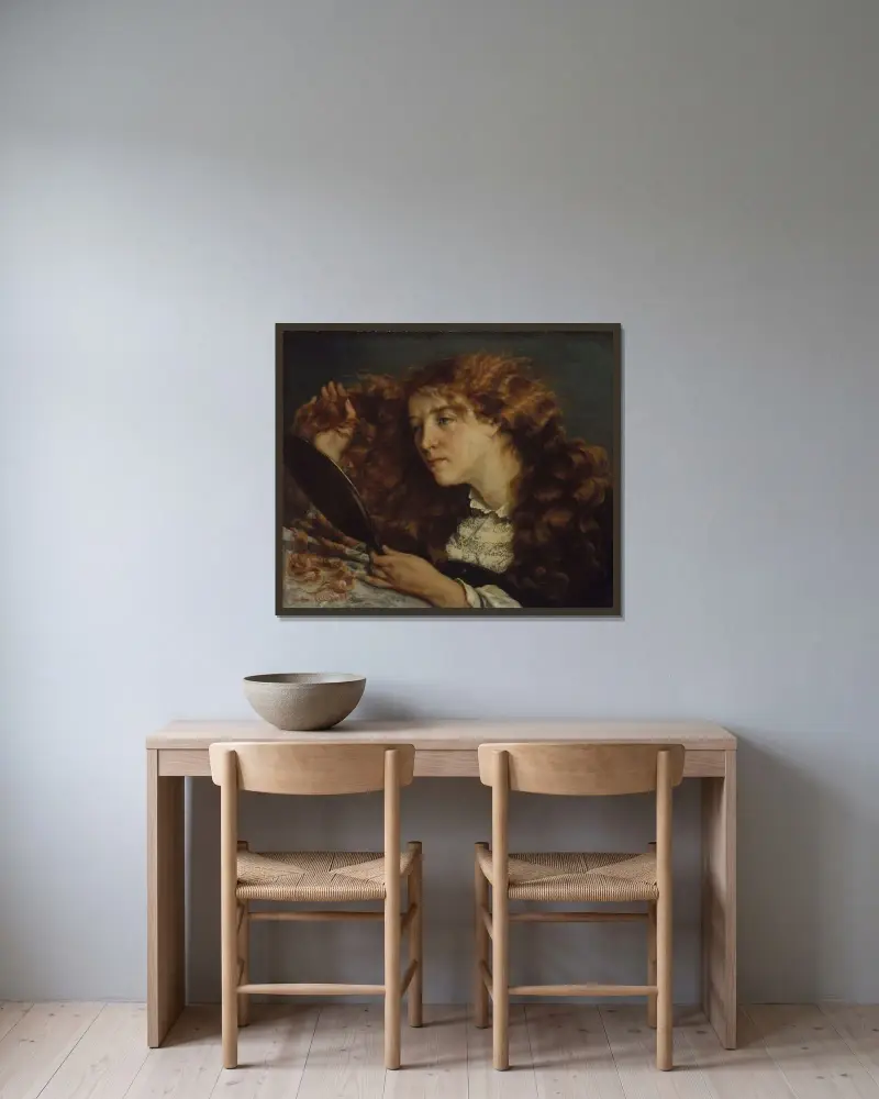 Jo, den vackra irländskan av Gustave Courbet inramad på en vägg