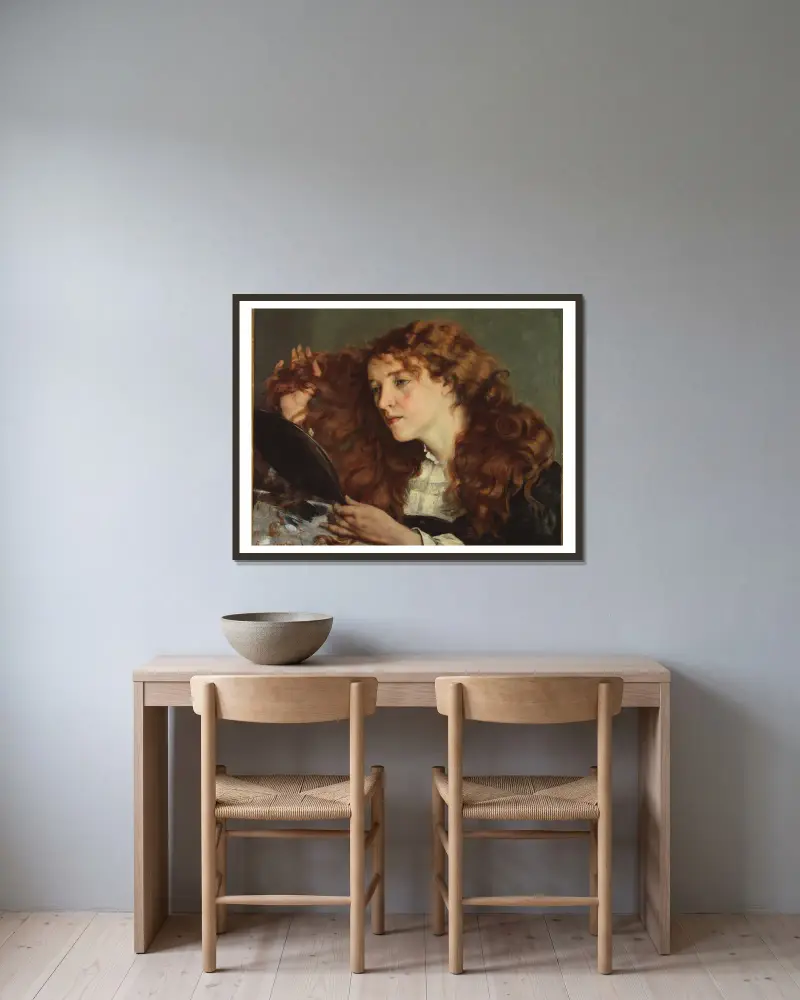 Jo, den vackra irländskan av Gustave Courbet inramad på en vägg