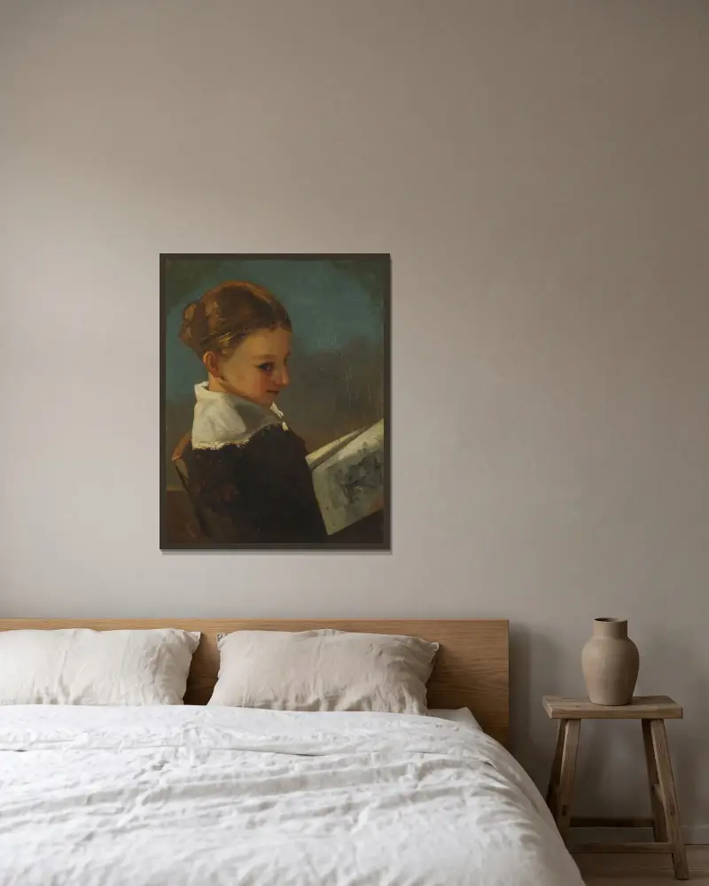 Juliette Courbet im Alter von zehn Jahren von Gustave Courbet gerahmt an einer Wand