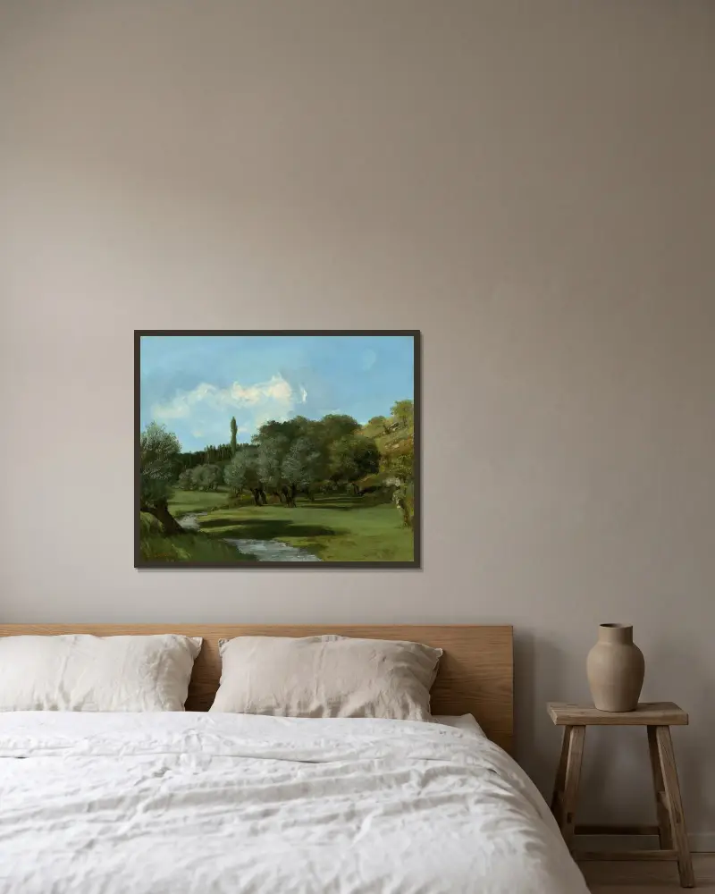 La Bretonnerie i departementet Indre av Gustave Courbet inramad på en vägg