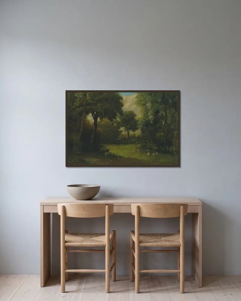 La Clairière – nr 1 av Gustave Courbet inramad på en vägg