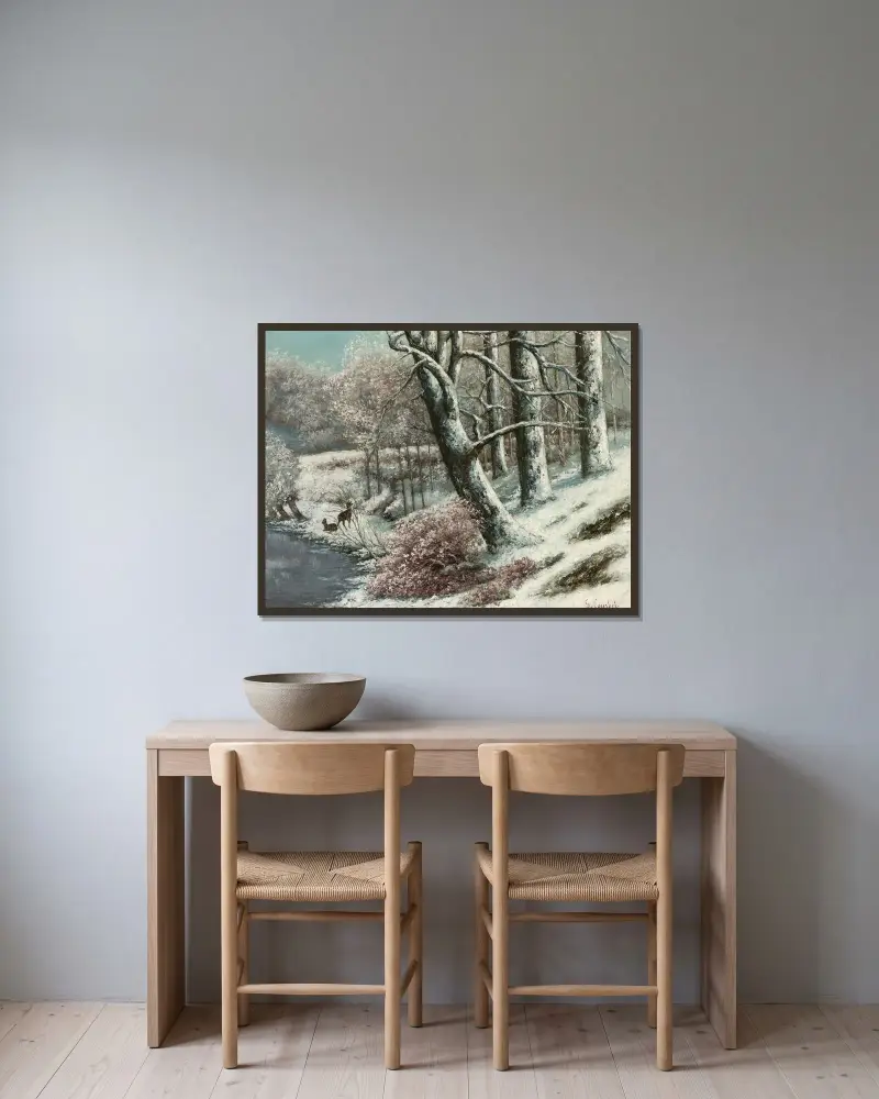 La Forêt En Hiver av Gustave Courbet inramad på en vägg