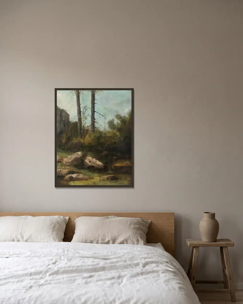 Bussacs viltpark i Saintogne av Gustave Courbet inramad på en vägg