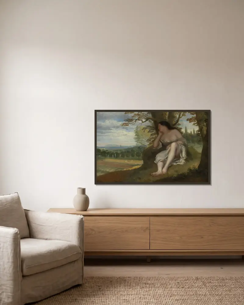La sieste av Gustave Courbet inramad på en vägg