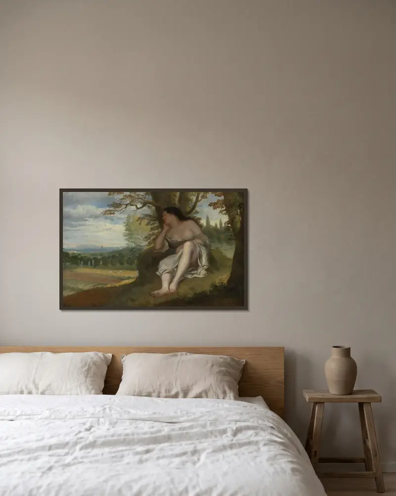 La sieste av Gustave Courbet inramad på en vägg