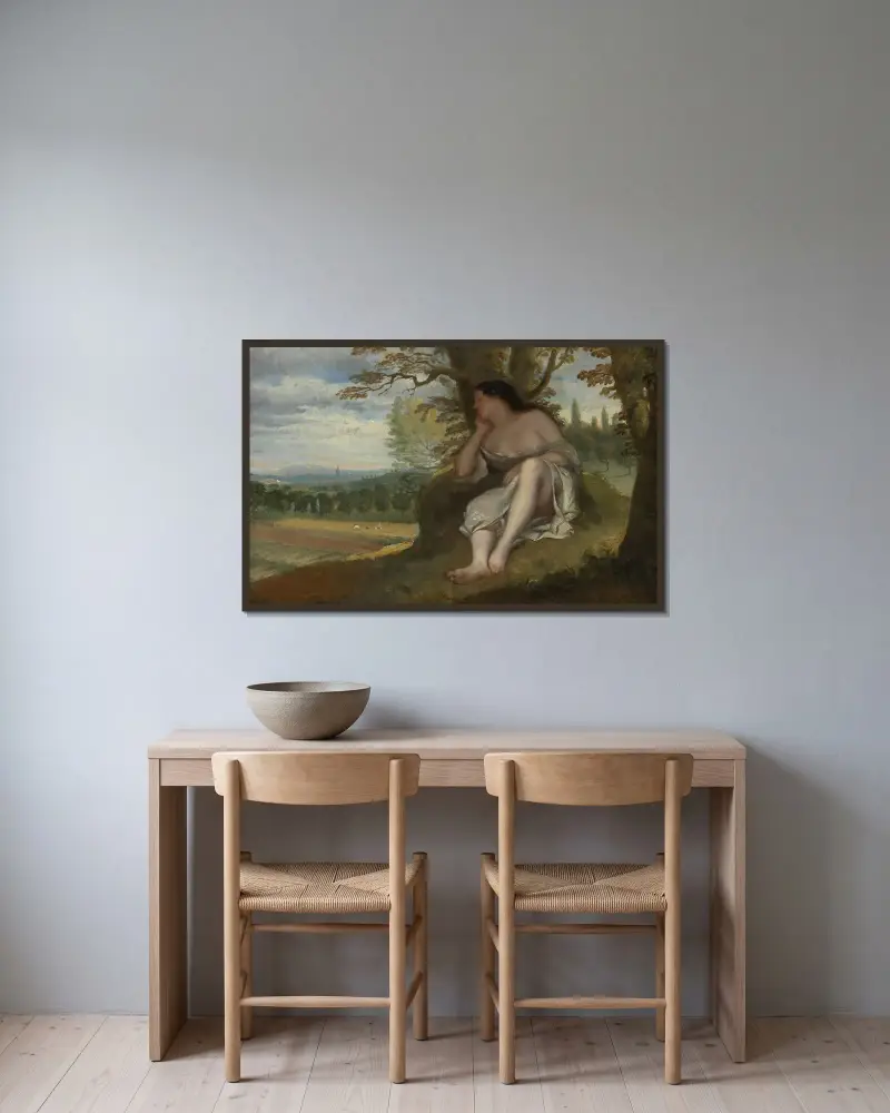 La sieste av Gustave Courbet inramad på en vägg