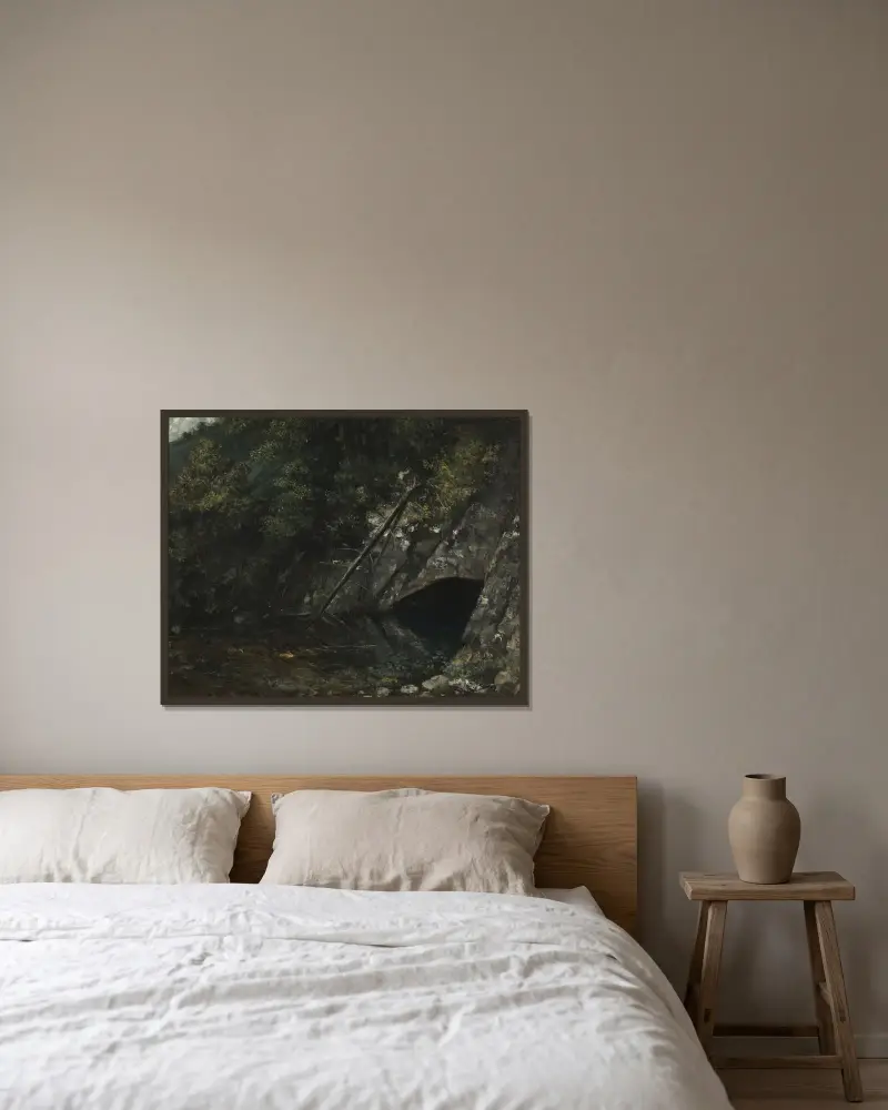 Landschaft von La Source Bleue von Gustave Courbet gerahmt an einer Wand