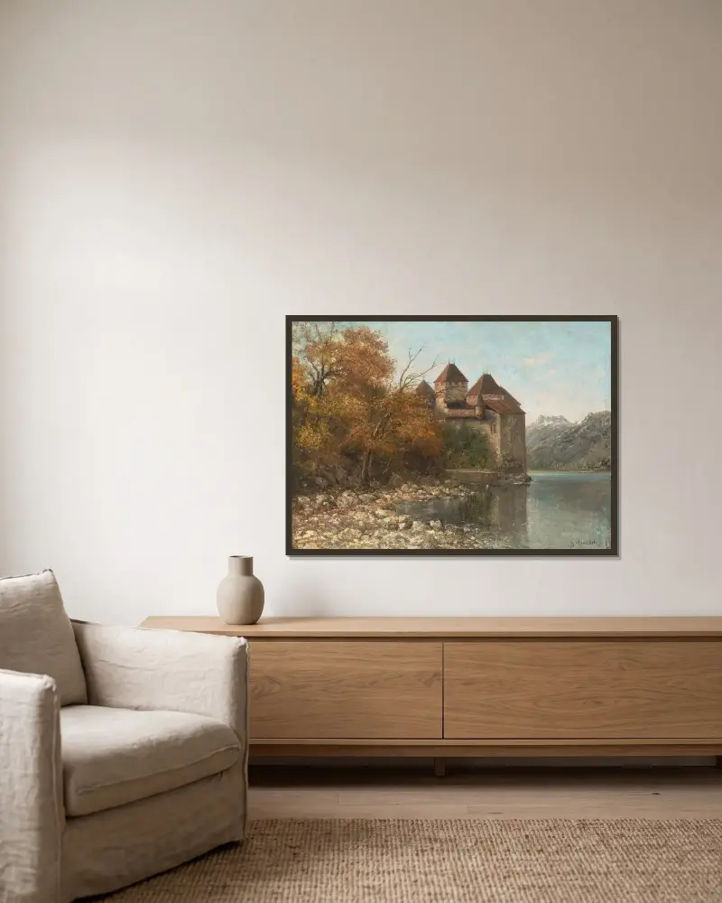 Slottet Chillon, Genèvesjön – nr 1 av Gustave Courbet inramad på en vägg