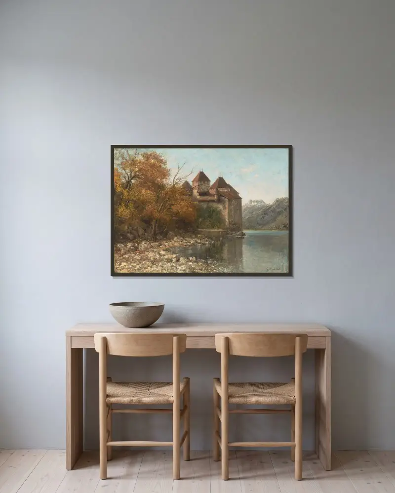 Slottet Chillon, Genèvesjön – nr 1 av Gustave Courbet inramad på en vägg