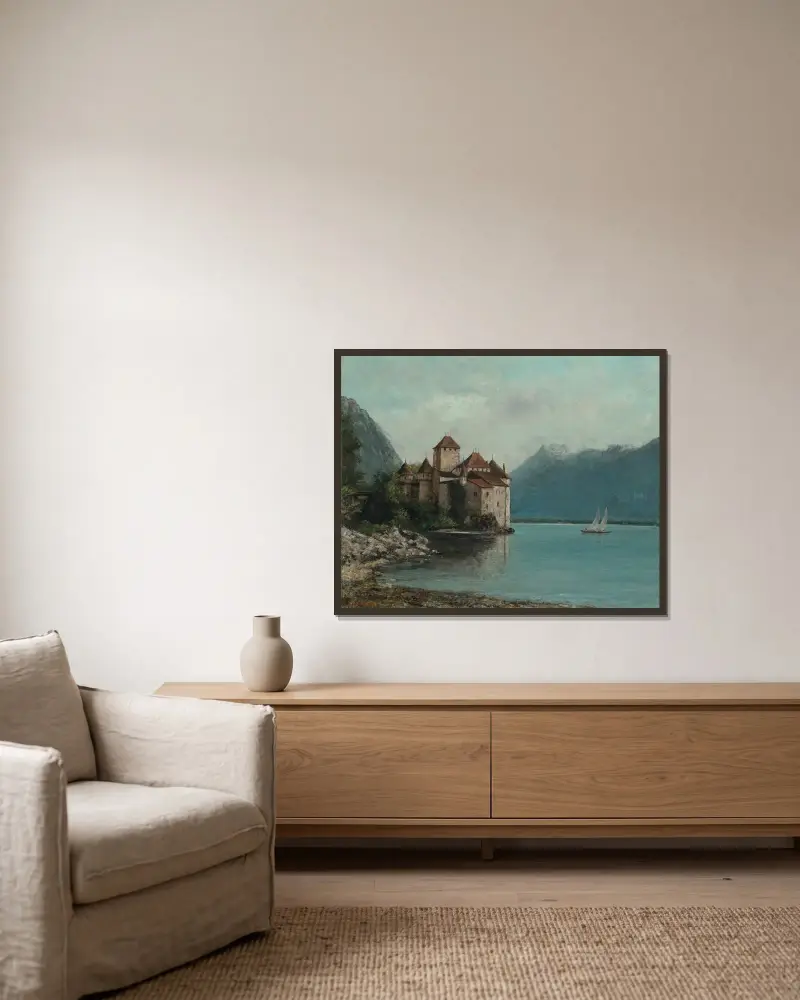 Zamek Chillon nad Jeziorem Genewskim, 1876, Gustave Courbet w ramie na ścianie