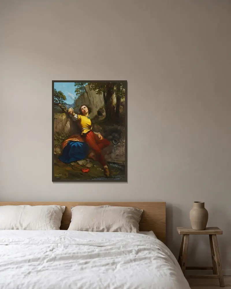 Poeten eller skulptören av Gustave Courbet inramad på en vägg