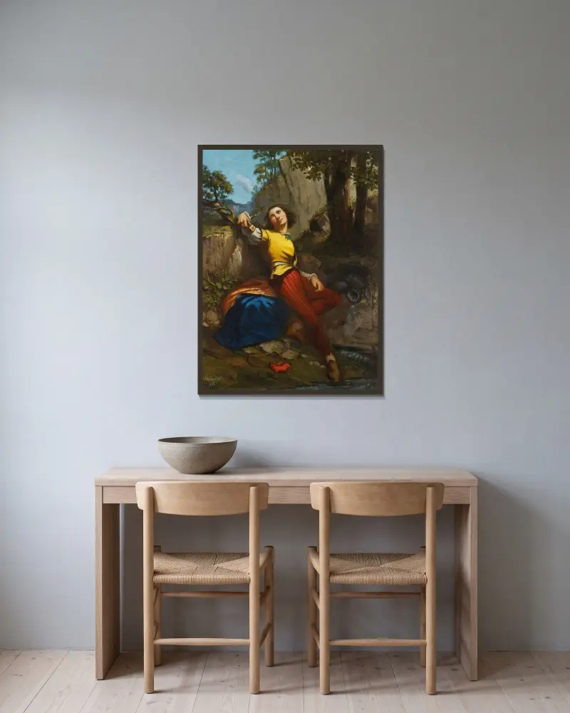 Poeten eller skulptören av Gustave Courbet inramad på en vägg