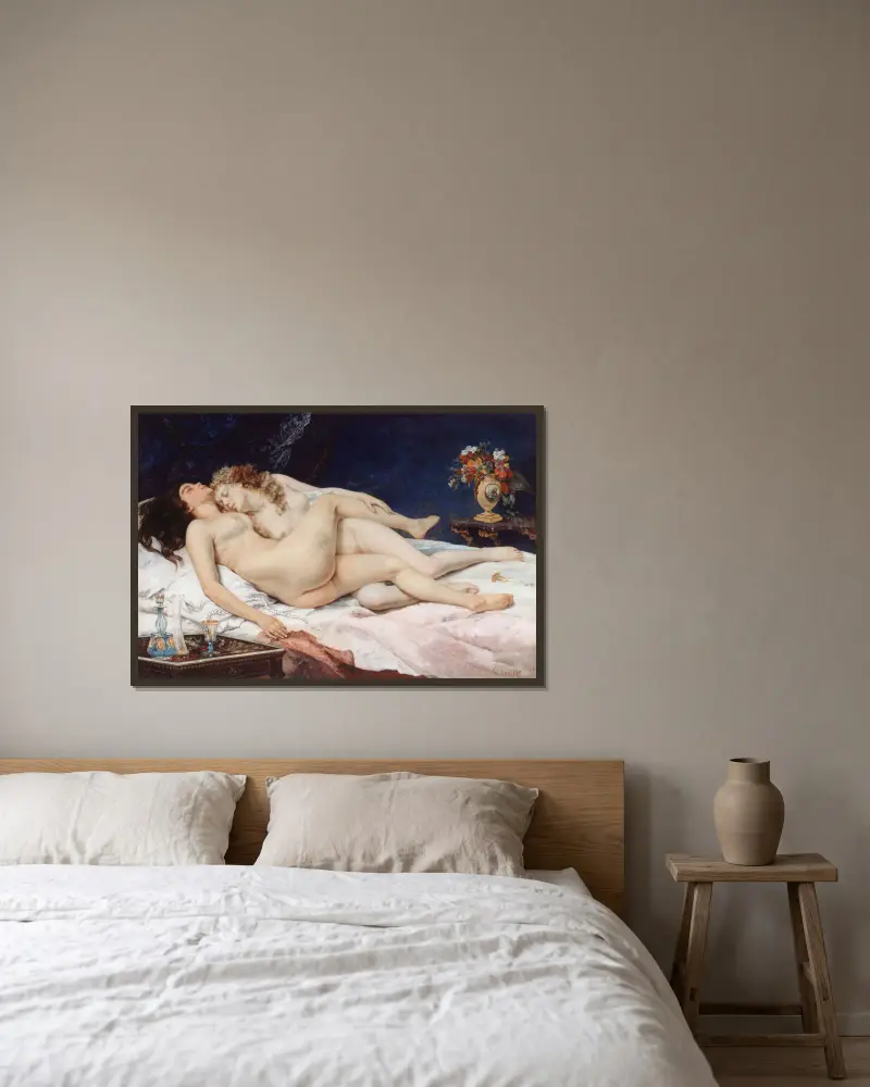 Le sommeil av Gustave Courbet inramad på en vägg