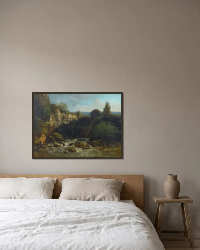 Die Schluchten der Loue von Gustave Courbet gerahmt an einer Wand