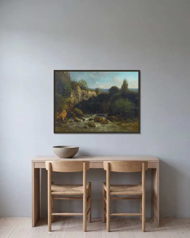 Die Schluchten der Loue von Gustave Courbet gerahmt an einer Wand