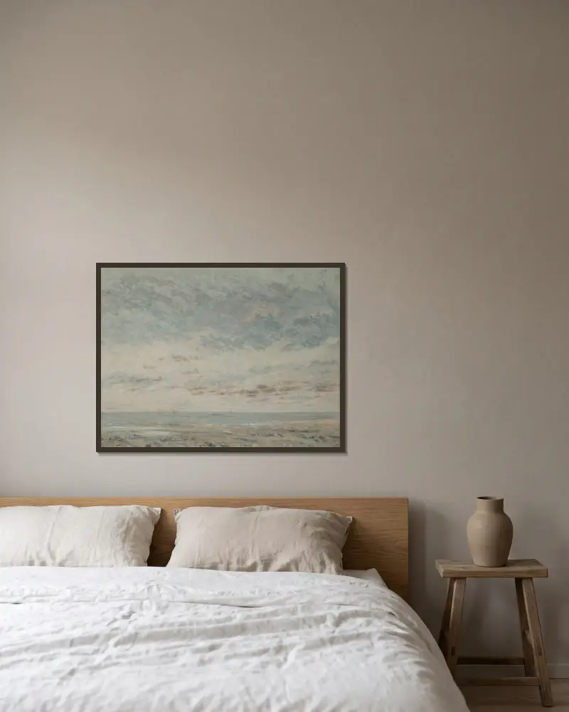 Lågvatten vid Trouville av Gustave Courbet inramad på en vägg