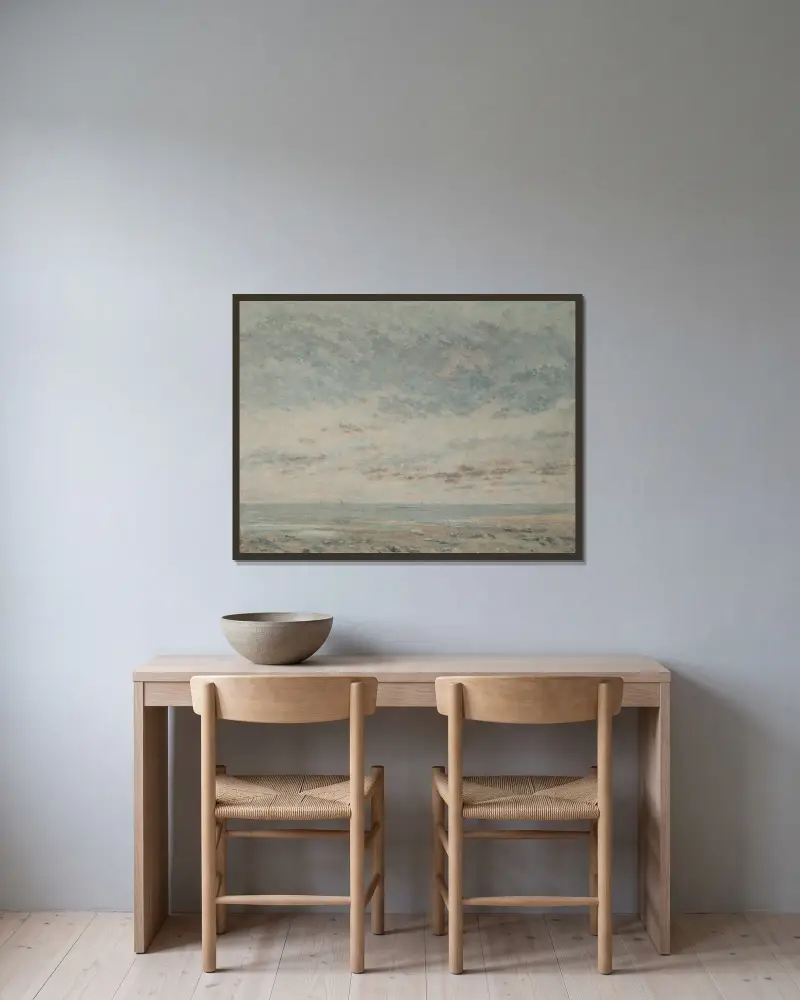 Lågvatten vid Trouville av Gustave Courbet inramad på en vägg