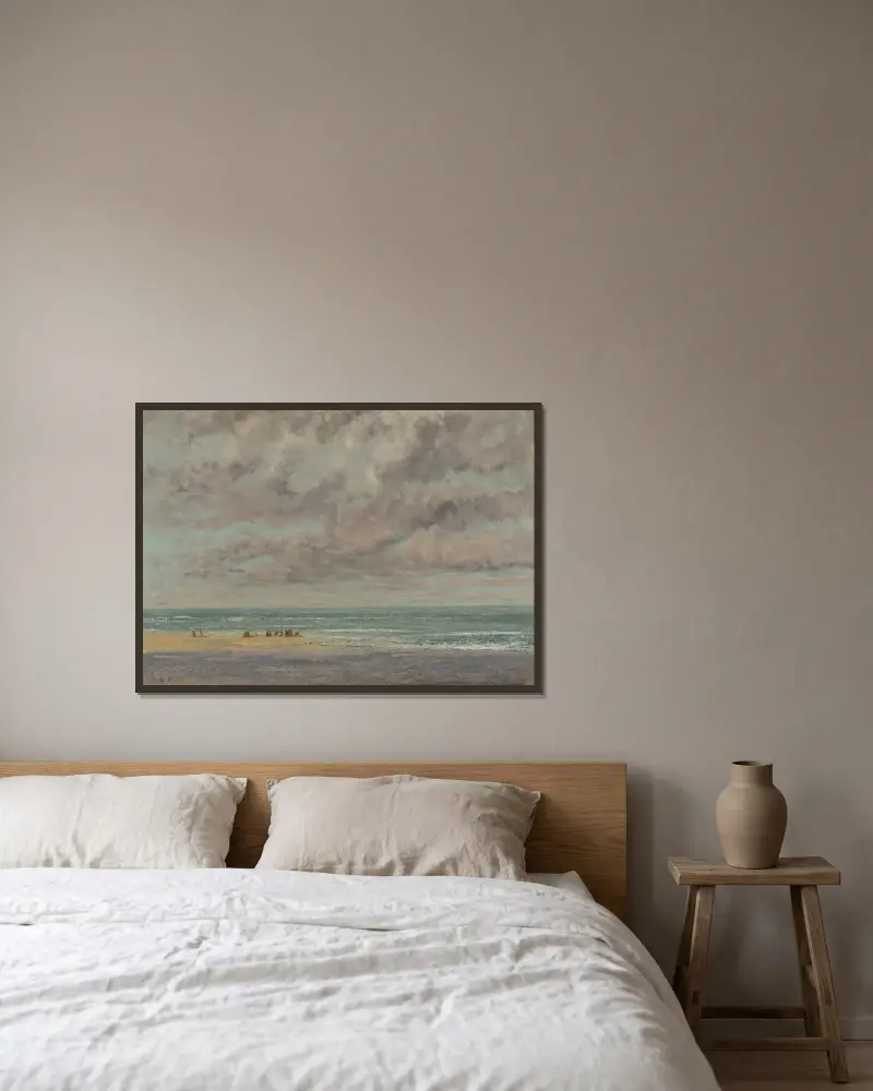 Marine, Les Équilleurs av Gustave Courbet inramad på en vägg