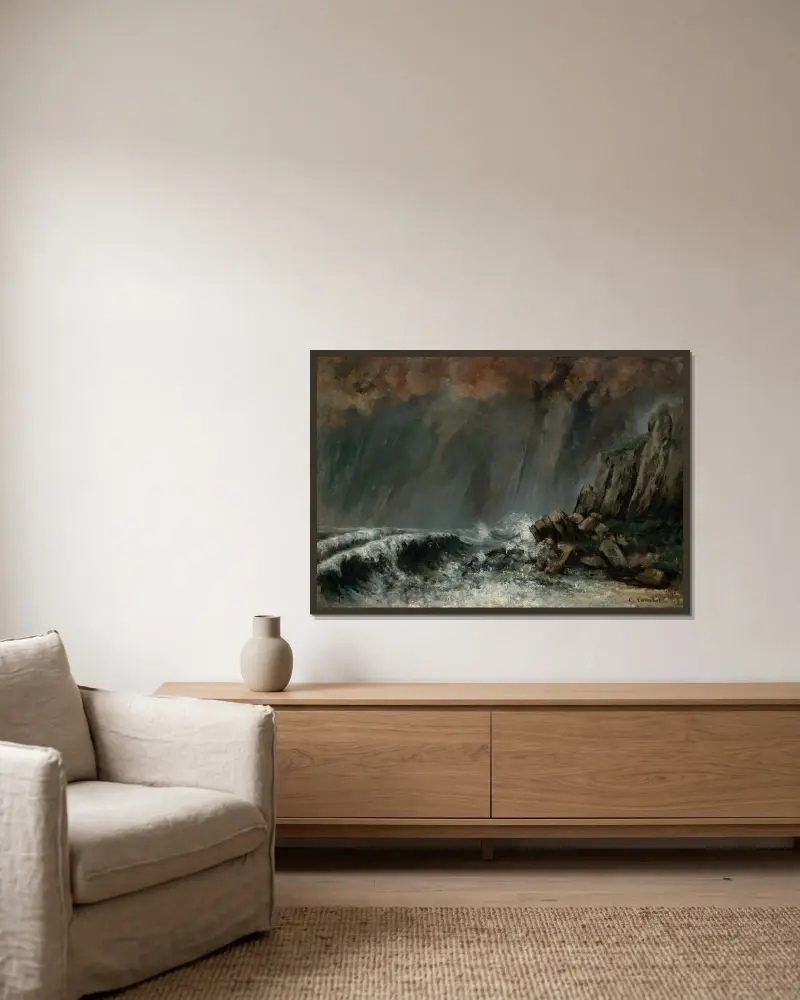 Marine; Die Wasserhose von Gustave Courbet gerahmt an einer Wand