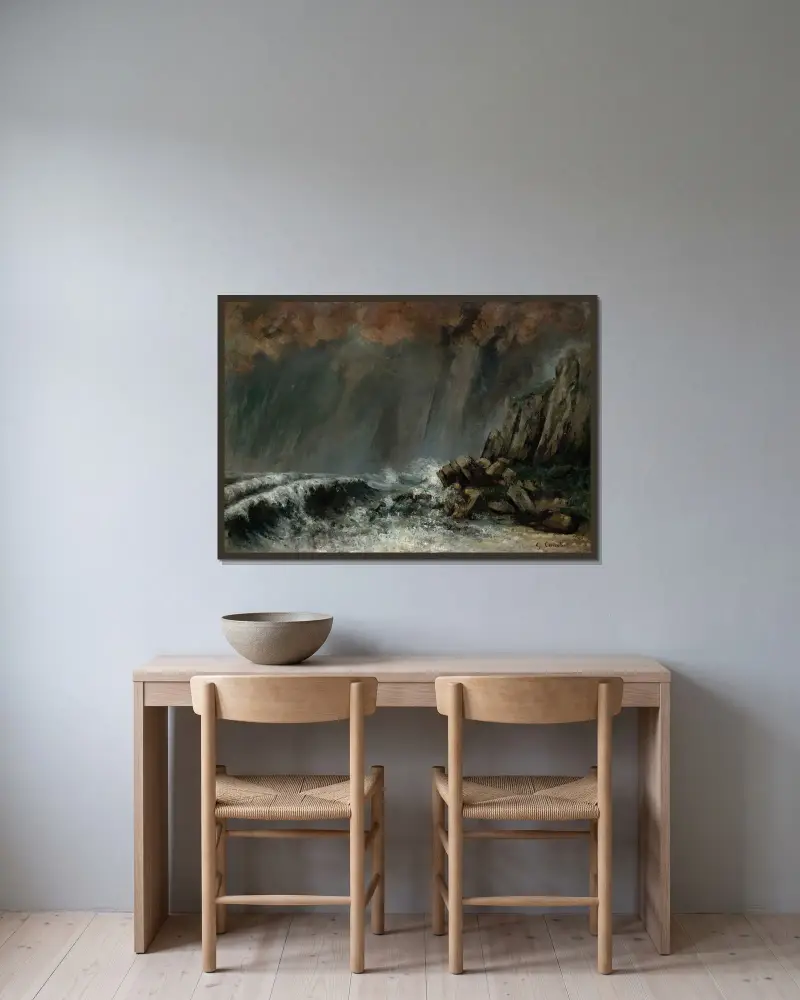 Marine; Die Wasserhose von Gustave Courbet gerahmt an einer Wand
