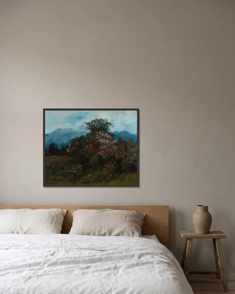 Krajobraz z kwitnącym masywem górskim, Gustave Courbet w ramie na ścianie