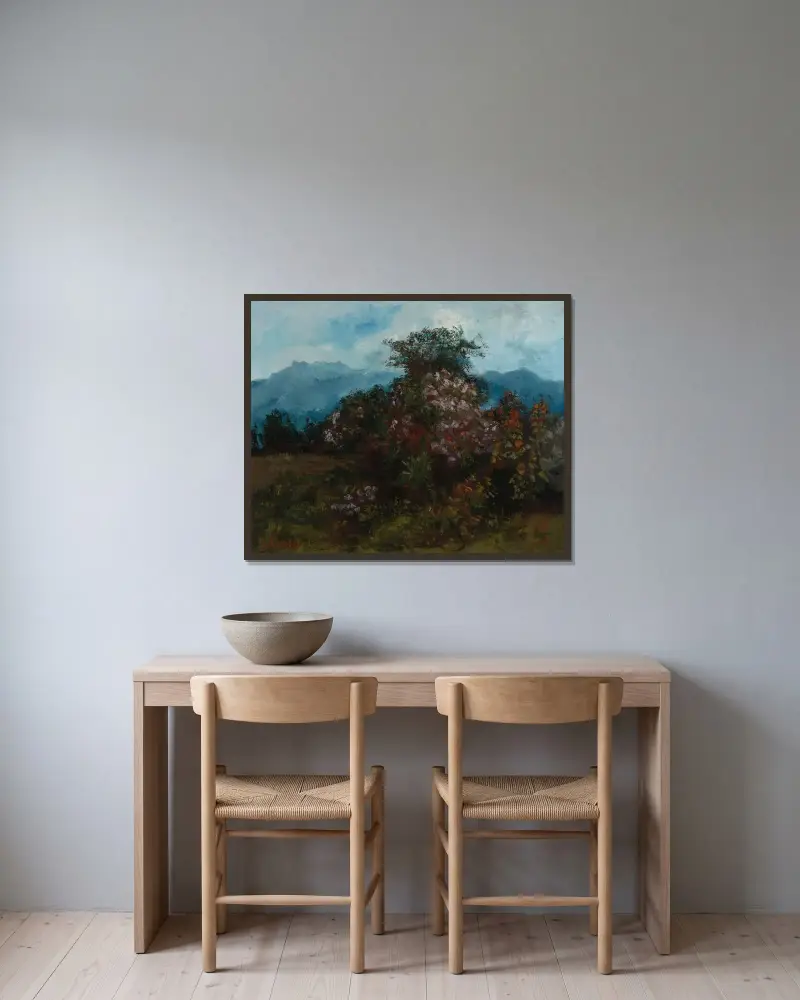Krajobraz z kwitnącym masywem górskim, Gustave Courbet w ramie na ścianie