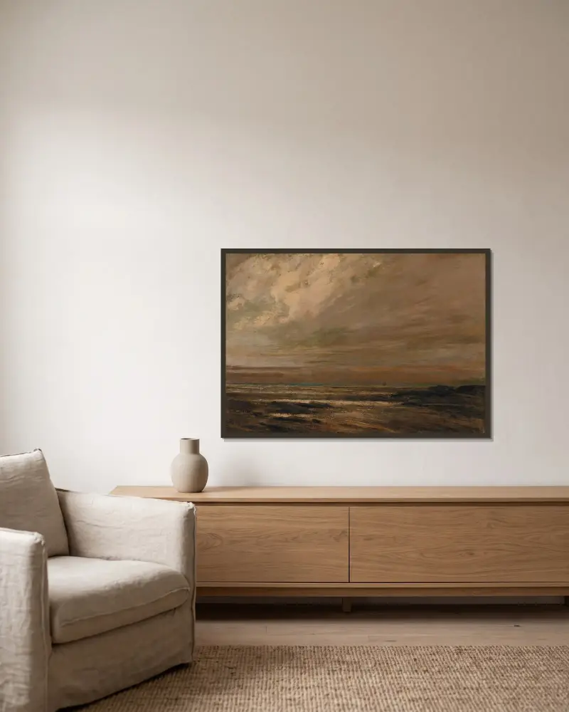 Meereslandschaft, Umgebung von Trouville von Gustave Courbet gerahmt an einer Wand