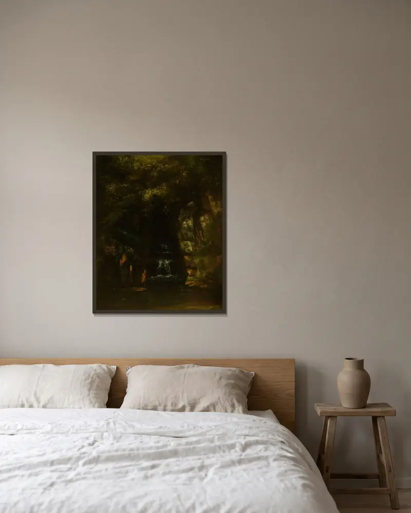 Landskap utan himmel av Gustave Courbet inramad på en vägg