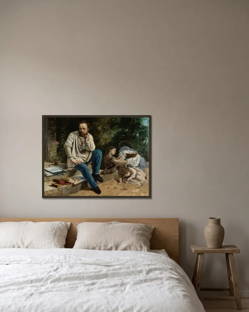 Pierre-Joseph Proudhon och hans barn 1853 av Gustave Courbet inramad på en vägg