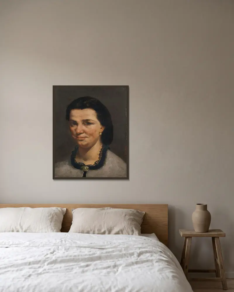 Kvinnopporträtt, 1850 av Gustave Courbet inramad på en vägg