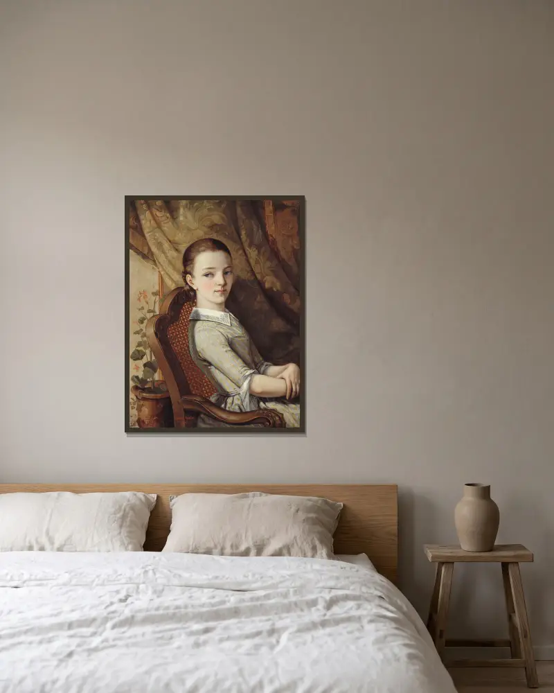 Porträtt av Juliette Courbet av Gustave Courbet inramad på en vägg