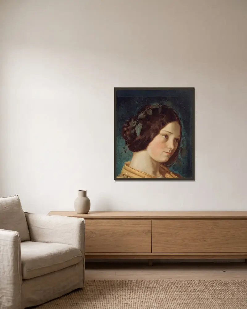 Porträtt av Zélie Courbet av Gustave Courbet inramad på en vägg