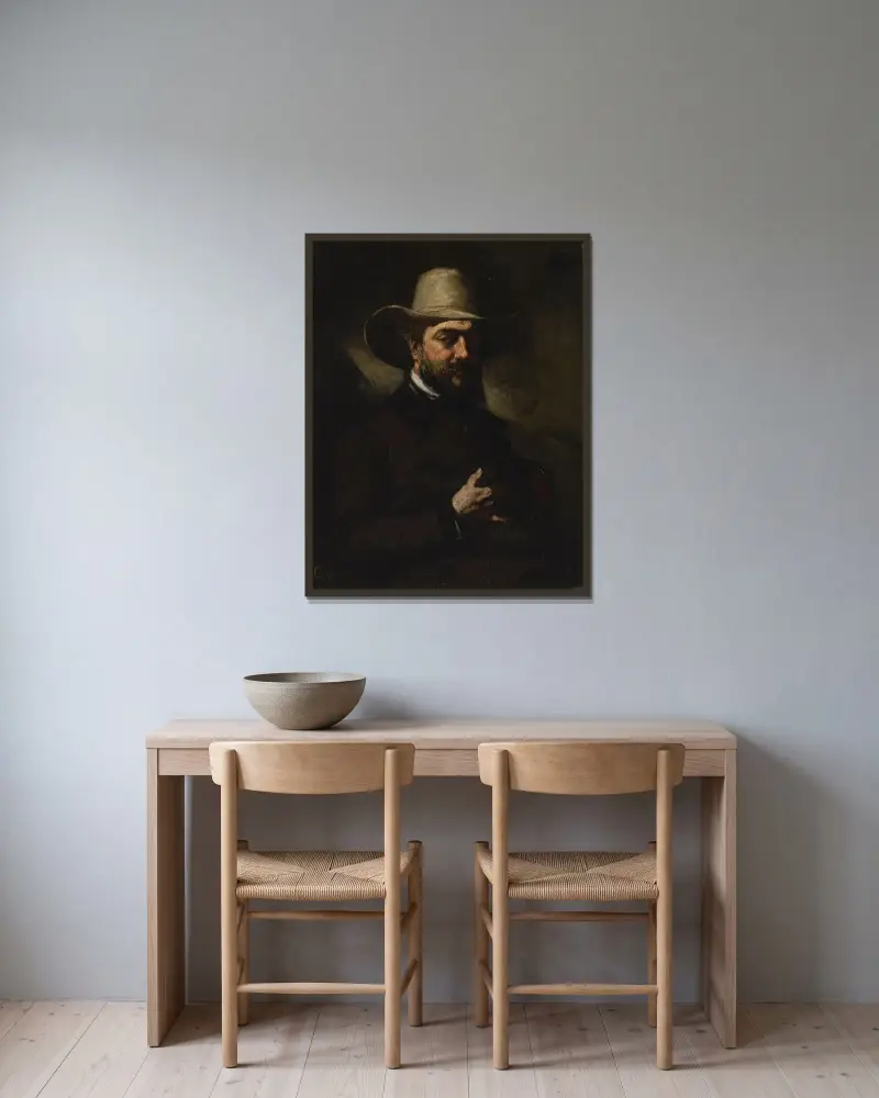 Porträt des Urbain Cuenot von Gustave Courbet gerahmt an einer Wand