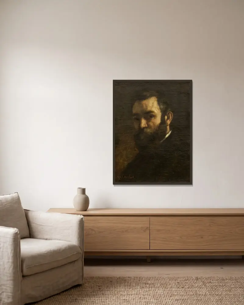 Bildnis eines Mannes, 1851 von Gustave Courbet gerahmt an einer Wand