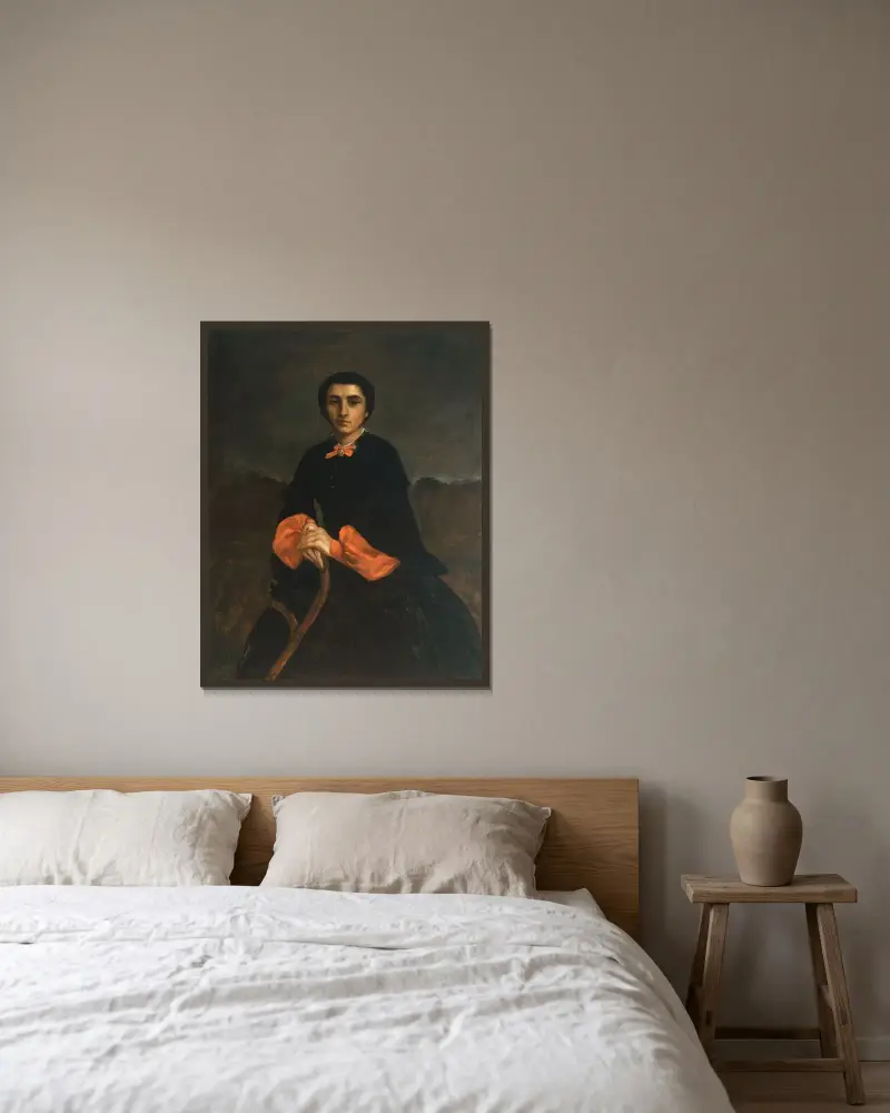 Bildnis einer Frau, Juliette Courbet von Gustave Courbet gerahmt an einer Wand