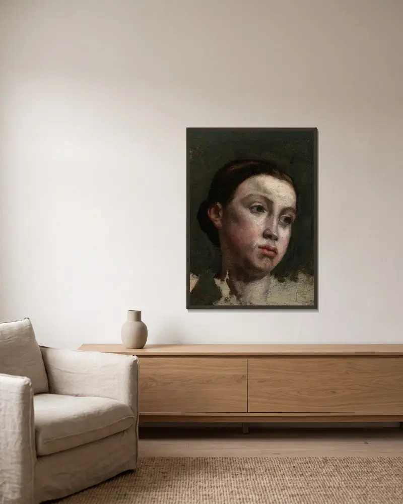 Porträtt av en ung kvinna av Gustave Courbet inramad på en vägg