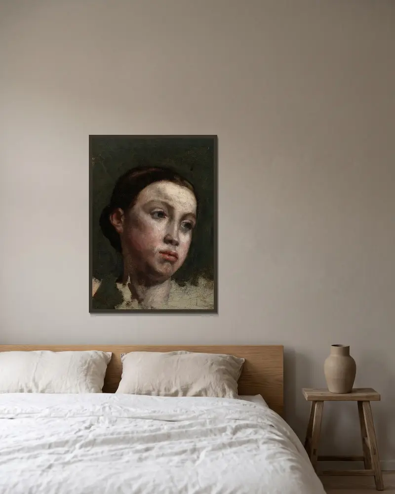 Porträtt av en ung kvinna av Gustave Courbet inramad på en vägg