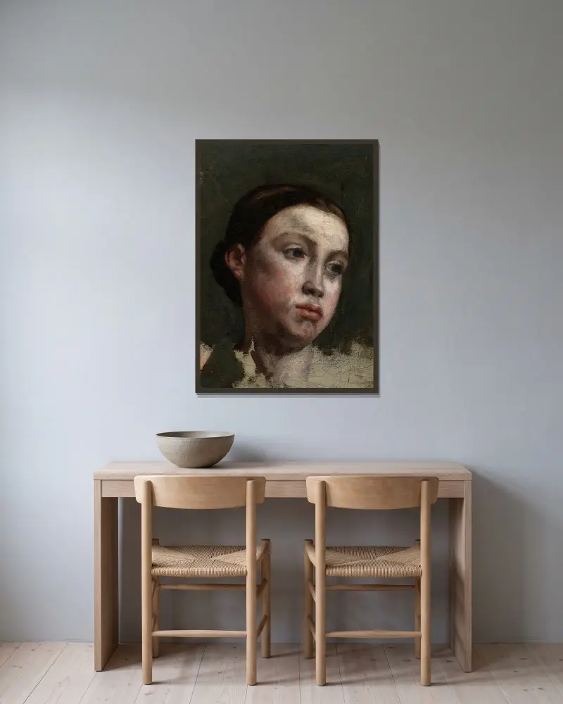 Porträtt av en ung kvinna av Gustave Courbet inramad på en vägg