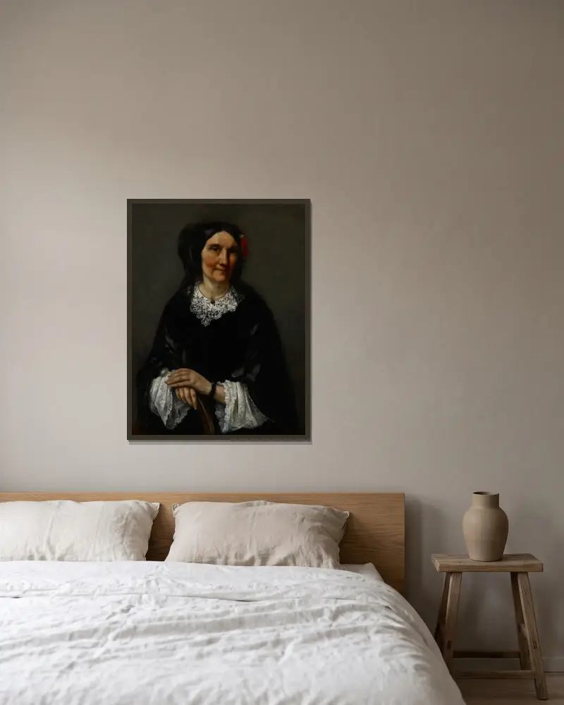 Porträtt av Anika Psalmon, mrs Robin av Gustave Courbet inramad på en vägg