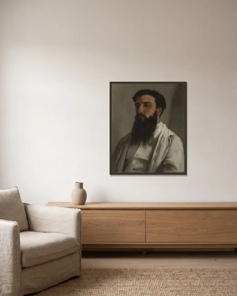 Porträt von Jules Bordet von Gustave Courbet gerahmt an einer Wand