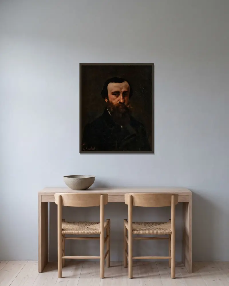 Porträtt av herr Nicolle av Gustave Courbet inramad på en vägg