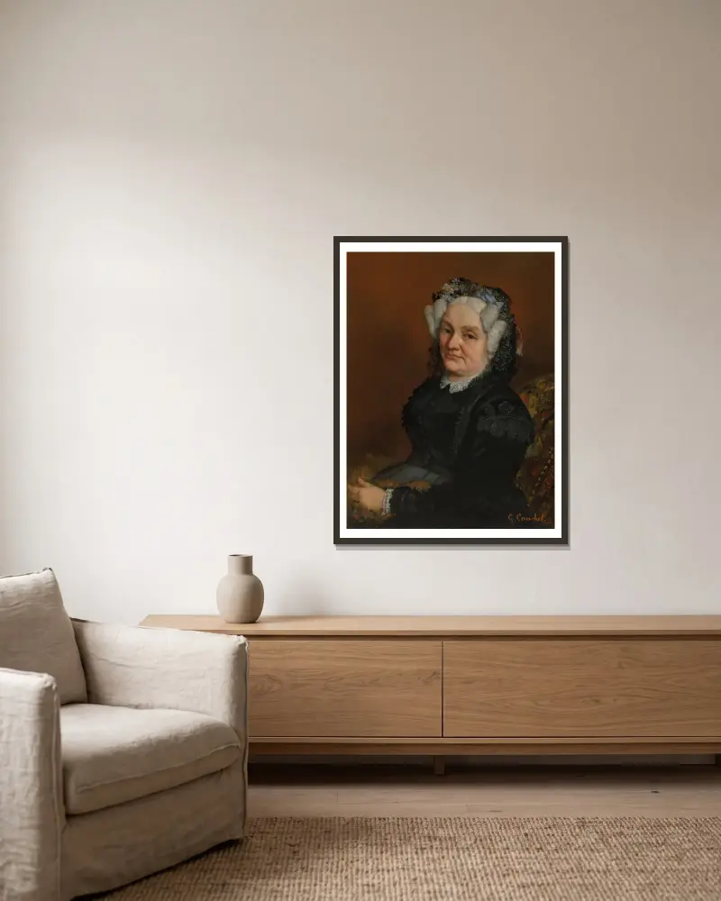Bildnis der Madame Sophie Loiseau von Gustave Courbet gerahmt an einer Wand