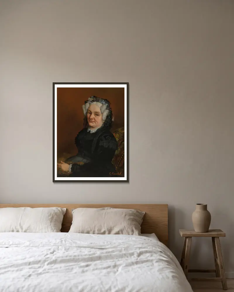 Bildnis der Madame Sophie Loiseau von Gustave Courbet gerahmt an einer Wand