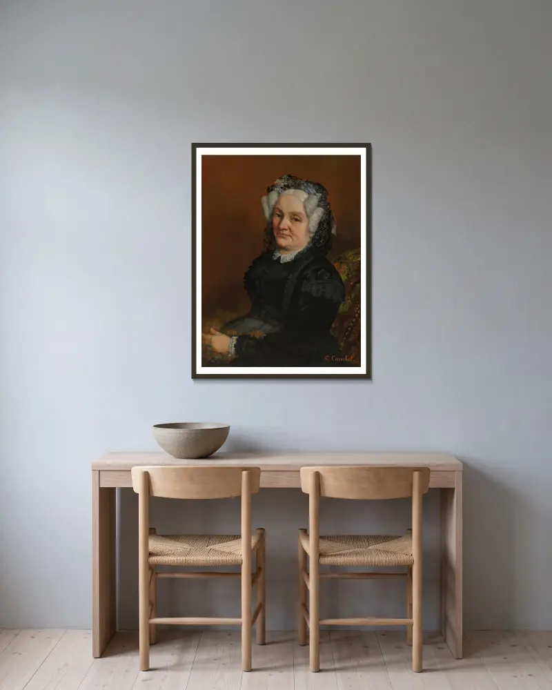 Bildnis der Madame Sophie Loiseau von Gustave Courbet gerahmt an einer Wand