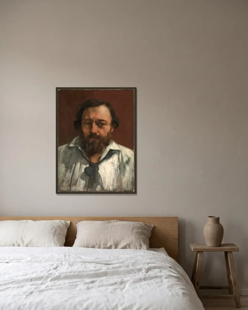 Porträtt av poeten Pierre Dupont av Gustave Courbet inramad på en vägg