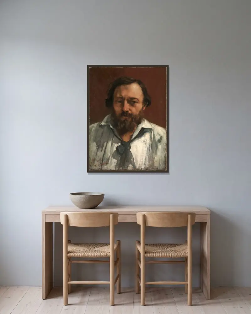 Porträtt av poeten Pierre Dupont av Gustave Courbet inramad på en vägg