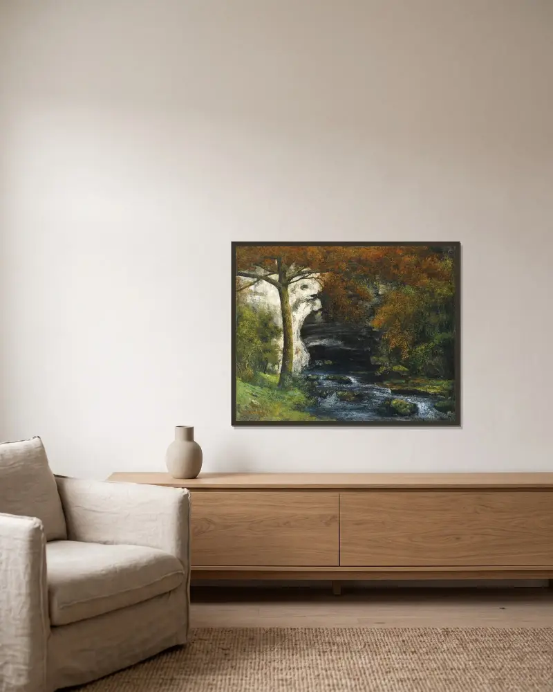 Source de Lison près de Nans av Gustave Courbet inramad på en vägg
