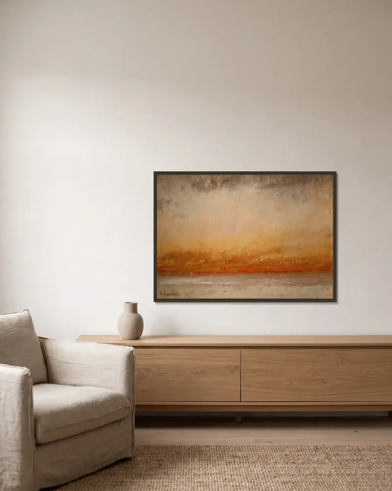 Sunset Marine av Gustave Courbet inramad på en vägg